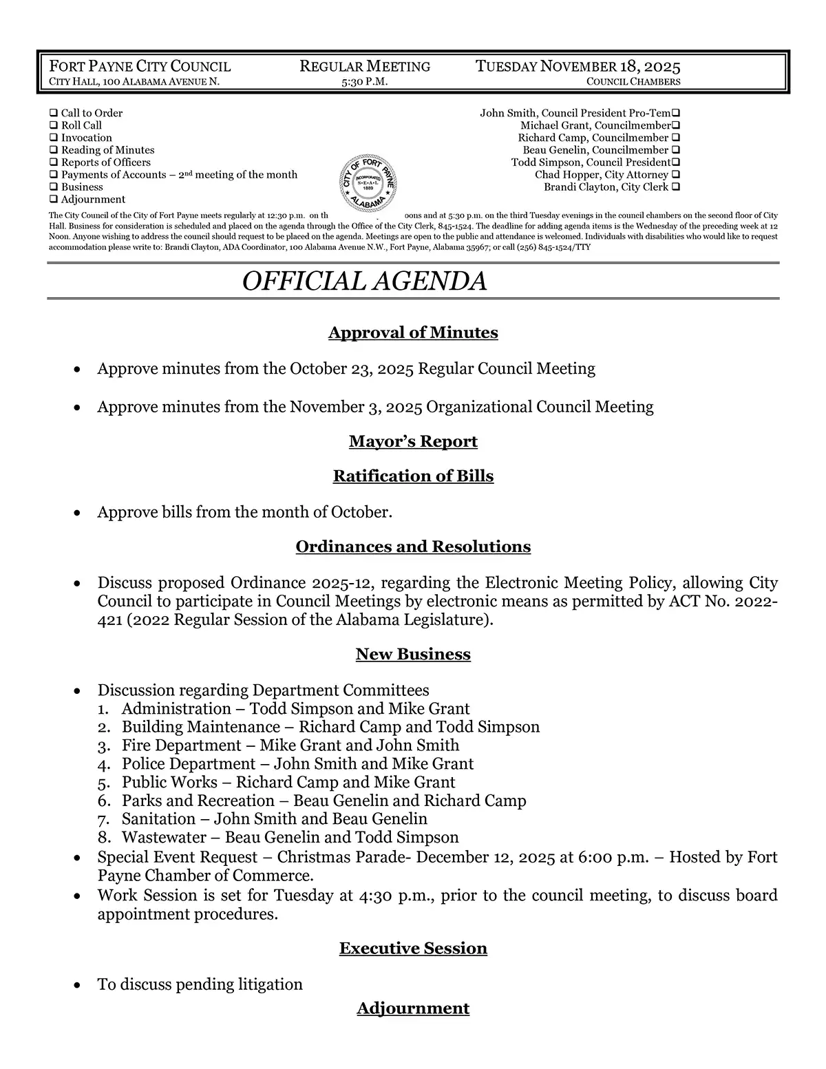 Meeting Agenda November 18 2025