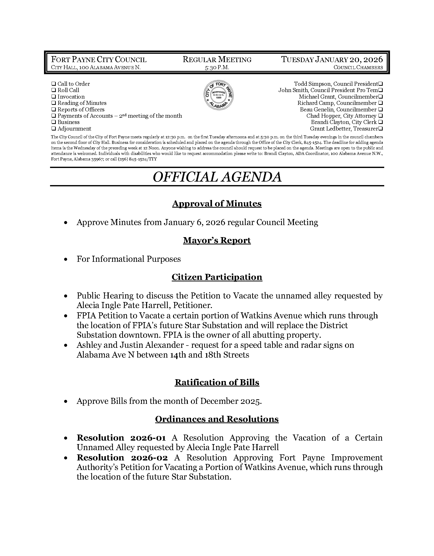 2026-01-20 Regular Meeting Agenda_Page_1 Agenda